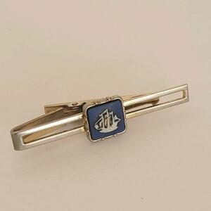 Wedgwood Gold Blue Tone Tie Bar Clip with Jasper Ship Cameo Vintage Retro Fair